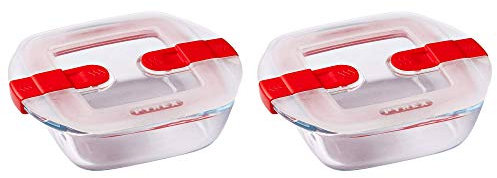 Pyrex Microwave Safe Classic Square Glass Dish with Vented Lid 1L Red (Pack of 2)