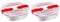 Pyrex Pirofila quadrata classica in vetro con coperchio ventilato, adatta al microonde, 1 l, colore rosso (confezione da 2)
