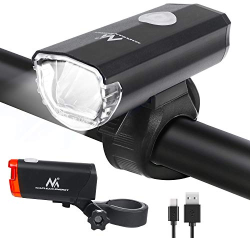 Maclean MCE312 LED Fahrradlicht Set LED-Fahrradbeleuchtung Frontlicht Rücklicht 2 Beleuchtungsmodi 30Lux StVZO Zugelassen