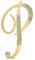 Large Statement Abc Pave Crystal Cursive Script Monogram Letters Alphabet Initial P Scarf Lapel Pin Brooch For Women Yellow Gold Plated