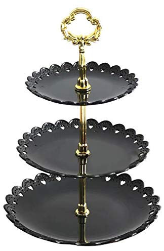 Wagoodter 3-stufiger Dessert Stand Cupcake Stand Obst Candy Display Tischständer für Hochzeit Home Geburtstag Tea Party Dekoration (schwarz)