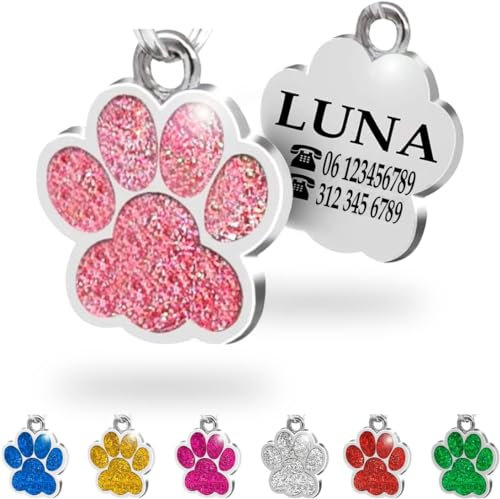 Ibera gifts - Medaglietta Cane Personalizzata, Targhetta Cane con Incisione, Forma di Zampa in Lega Metallica, per Cani e Gatti di Taglia Piccola e Media, Medaglietta Gatto Personalizzata (Rosa)