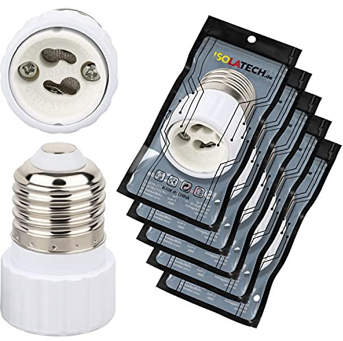 ISOLATECH 5Stk E27 Lampenfassung Adapter für GU10 LED Energiesparlampen, Leuchtmittel Fassung, Keramik Sockel, Smart Home Adapter (max. 250V/2A)