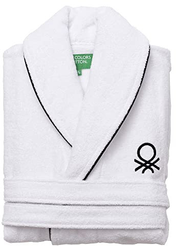 UNITED COLORS OF BENETTON. Albornoz Unisex hombre o mujer 360gsm 100% algodón, Blanco
