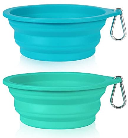 SLSON 2 Pack Dog Collapsible Bowl Large Portable Dog Bowl Pet Feeding Bowl Dog Food Water Bowl Pet Travel Bowl with Carabiner for Pet Indoor and Outdoor Activity (Light Blue + Light Green)