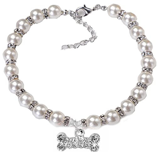 RayMinsino Pet Perlenkette Verstellbarer diamantbesetzter Hundeknochenanhänger Hundeschmuckhalsband