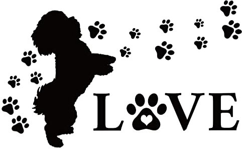 SUPERDANT Hund Muster Wandtattoo Liebe Text Wandsticker Wandkunst Schriftzug Vinyl Wandaufkleber Interessante Zitate Aufkleber Für Hundeliebhaber Wohnzimmer Schlafzimmer Wand Tür Dekor Schwarz 34x54cm