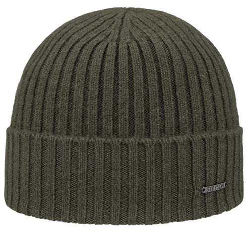Stetson Varnell Kaschmirmütze Damen Herren 100% Kaschmir Breiter Umschlagrand Kuschelig Warm Strickmütze Herbst Winter Oliv One Size