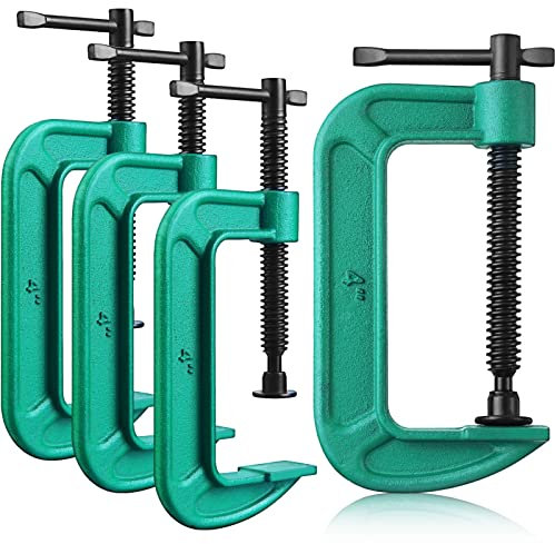 4 Pcs C Clamp Set 4 Inch Heavy Duty G-Clamps Automotive and Wood Working Clamps with Jaw Opening Sliding for DIY Carpentry Woodworking Welding and Building(4 Inch, Green)