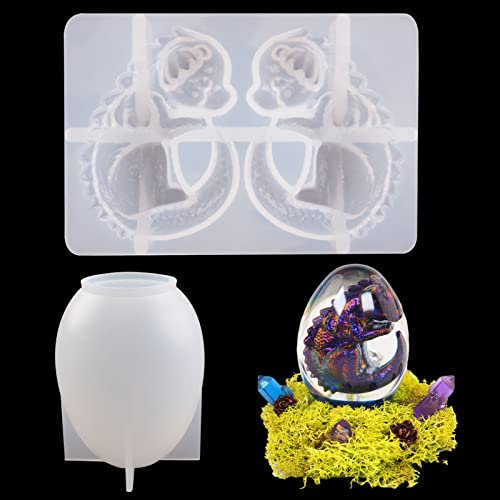 Drache Ei Silikonformen Epoxidharz Set,Ostern Ei Silikonform mit Lampenfassung Resin Gießharz Formen DIY Nachtlicht Epoxidharz Formen Resin LED Lampe Epoxidharz Formen Basteln Gießform
