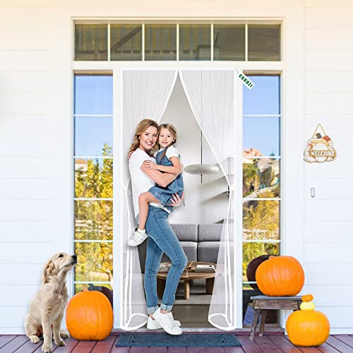 Magnetic Screen Door 200 x 185 cm Screen Door with Powerful Magnets,Easy to Install Without Drilling White