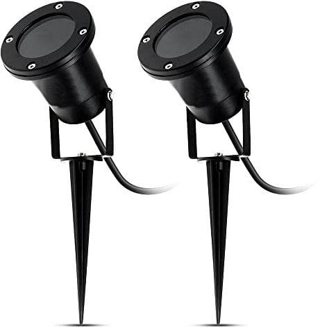 SSC-LUXon 2 Stück Gartenstrahler mit Erdspieß & Kabel Schuko 1,8 Meter für Außen IP65 - Gartenleuchte schwarz Fassung für 1x GU10