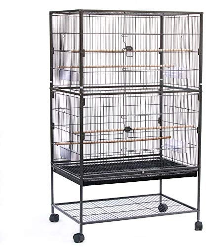 Vogelvoliere Vogelkäfig Voliere Vogelhaus mit Rollen für Nymphensittiche, Papageien2 Etagen mit Ständer (78 x 52 x 132 cm)
