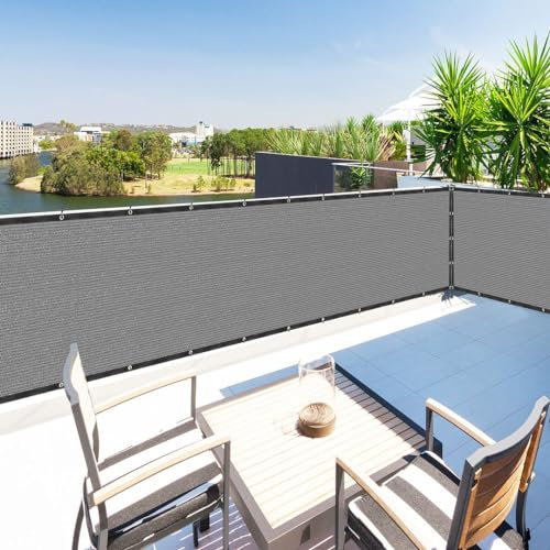 Houssity Grey 4' x 6' Balcony Deck Fence Privacy Screen Cover Panel Shade Cloth Fabric for Chain Link Fence Patio Pool Railing Driveway Walkway Porch Playground Dog Kennel Residence Commercial Use