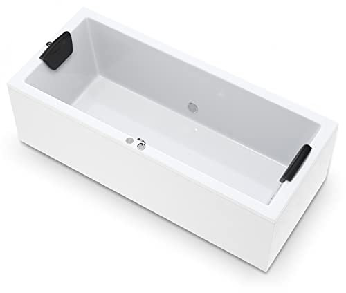 AQUADE Whirlpool Badewanne Wolfsburg Basic 180x90 cm mit LED Whirlpool Beleuchtung & Badekissen für Badewanne Whirlpool/Badewanne Komplett Set