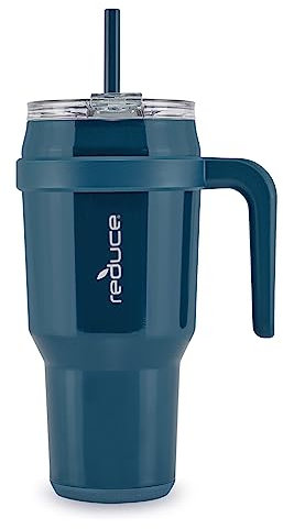 REDUCE 40 oz Stainless Steel Tumbler with Handle - Dual-Wall Vacuum Insulated Travel Mug, Sweat-Proof Lid & Reusable Straw - Keeps Drinks Cold for 24 Hrs, Fits Cupholders, Dishwasher Safe - Dark Web