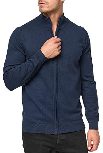 Indicode Herren Lau Strickjacke mit Stehkragen aus 80% Baumwolle | Cardigan für Männer Navy, XXL