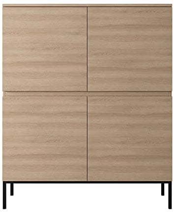 Selsey Kommode Schrank Aufbewahrungsschrank 100 cm 4 Türen 8 Fächer Eiche Schwarze Beine Bemmi