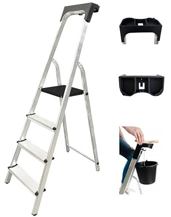 MYPRO ® PREMIUM LINE Folding Step Ladder, 3-8 Steps Ladder, Multi-Purpose Stepladder, Indoor/Outdoor step, Lightweight, Portable, Platform Ladders For Kitchen Home Garden (4-Step)
