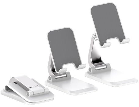 ROEDAX Desktop foldable mobile phone stand, multi-function easy to carry, hands-free adjustable vertical desktop stand, compatible with all mobile phones, tablets(Metallic - white)