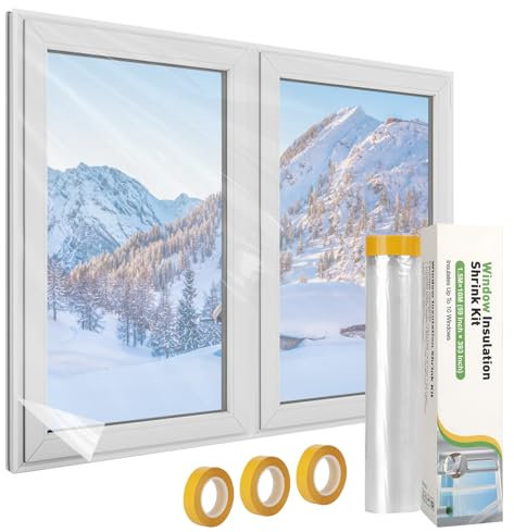 MAGZO Thermo Cover Fenster 1,6 m x10 m, Transparente POF Thermofolie für Fenster Isolierfolie zur Wärmedämmung Dämmfolie Kälteschutzfolie mit 3 Rolle Selbstklebende Band