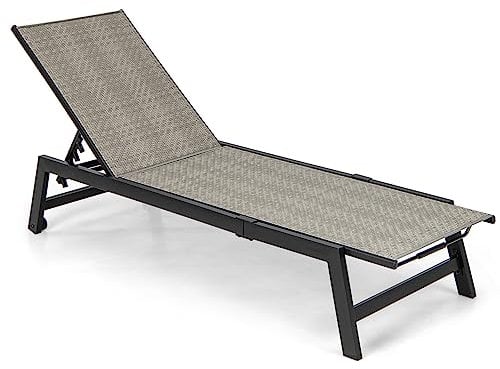 COSTWAY Sdraio da Giardino in Rattan PE, Lettino Prendisole da Giardino con Ruote, Sdraio da Esterno con Schienale Regolabile in 5 Posizioni, per piscina cortile Giardino, Portata 180 kg