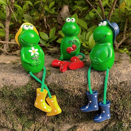 Youery Frosch-Figuren Dekoration, 3-teilig: Verspiegelte Garten-Frosch-Figur & Kantenhocker, Ideal für Garten, Bauernhof & Wohnzimmer