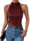 GORGLITTER Neckholder Top Damen Bluse Glitzer Party Oberteil Pailletten Ärmellos Tops mit Stehkragen Bordeaux L