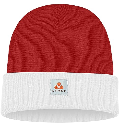 ATNKE Strick Beanie Mütze Dehnbar Weich Warm Täglich Winter Mützen mit Manschetten für Herren und Damen Geschenke/White/Red Christmas