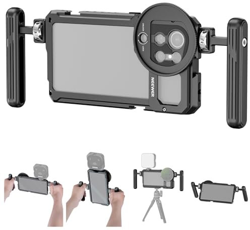 NEEWER S23 Ultra Phone Käfig Cage Video Rig Kit kompatibel mit Samsung S23 Ultra mit Zwei seitlichen Griffen, 67mm Objektivfilter Gewindeadapter, Ganzmetall Handy Stabilisator für Filmen, PA021
