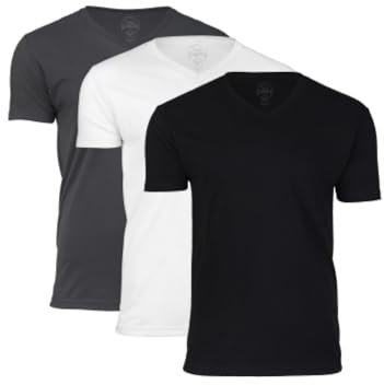 True Classic Camiseta de Manga Corta con Cuello de Pico para Hombre, Pack de 3 - Carbón, Blanco, Negro, L