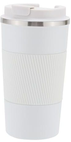 GOOFIT Vakuumbecher, Isolierter Kaffeebecher, 500ML, Doppelwandiger Thermischer Reisebecher, 100% Lecksicher Edelstahl Trinkbecher, Weiß