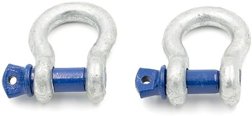 Schäkel 12t Tragfähigkeit 2 Stück mit Augbolzen - Schäkel Geschweift Form BW - Schäkel Hochfest - Stahl Feuerverzinkt Rundschäkel