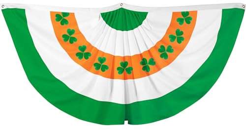 G128 Irland Irische Kleeblatt-Flagge, plissiert, 90 x 180 cm, bedrucktes 150D-Polyester, St. Patrick's Day-Dekoration, für drinnen und draußen, lebendige Farben, Messingösen