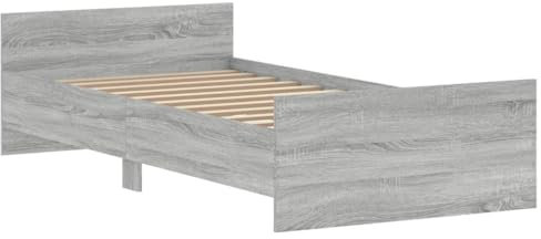 vidaXL Bettgestell, Bettrahmen mit Lattenrost, Bett Gästebett mit Kopfteil Fußteil, Einzelbett Schlafzimmerbett Schlafzimmermöbel, Grau Sonoma 90x200cm Holzwerkstoff