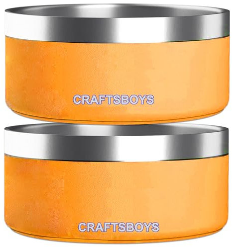 Craftsboys Dog Bowl, Dog Food Water Bowl with Non-Slip Rubber Base, Stainless Steel Dog Bowls, Double Wall Dog Bowl Small Medium Large Dogs, 32oz, Pack of 2 (Orange)
