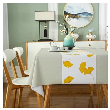 Gualiy Nappe de Table Salle À Manger, Nappe de Table 120x180CM PVC Nappe Anti Tache Impermeable Feuille de Ginkgo Nappe pour Table de Cuisine, Beige