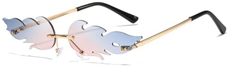 BOBOZHONG Sonnenbrille,Feuerbrille Mode Brille Flamme Sonnenbrille Polarizer Metal Eyewear Funky Eyeglasses Fashion Frameless Shades für Frauen Männer C14