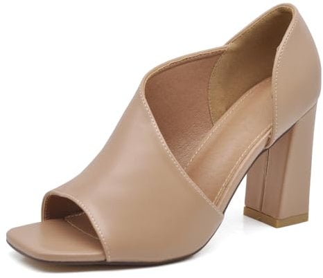 Stivaletti Scarpe da Donna Sandali A Tronchetti Spuntati da Sera Cerimonia Matrimonio Tacco Grosso LY-9293 Nude N.38
