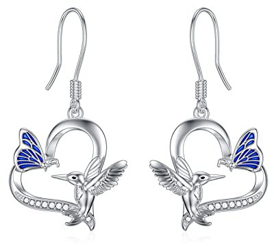 PROESS Kolibri Ohrringe 925 Sterling Silber Schmetterling Dangle Ohrringe Kolibri Schmuck Geschenke für Damen Frauen Mädchen Mama Kolibris Liebhaber