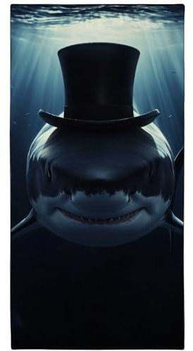 YISUMEI Mikrofaser Strandtuch XXL, Strandhandtuch Leicht Badehandtuch Schnelltrocknend, Bowler Hut Hai, 180 x 90 cm