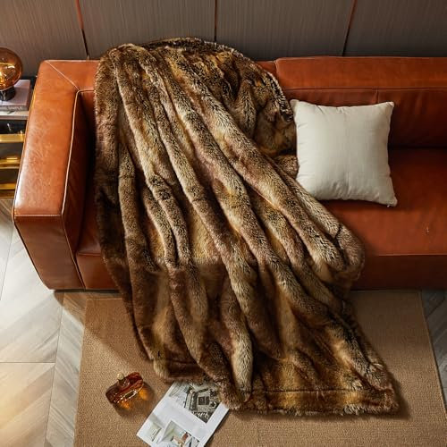 HOMFINE Luxuriöse Kunstfelldecke Felldecke Kunstfell - Kuscheldecke Flauschig Fellimitat Decke, Faux fur Blanket, Kuscheldecke Fell Flauschig für Couch Bett Tagesdecke, 130x150cm, Braun