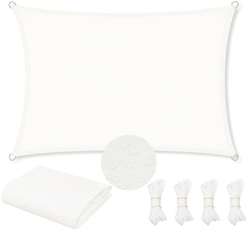 WOLTU Sonnensegel Wasserdicht 4x5 m Rechteckig 95% UV Schutz Segeltuch 200 g/m² Polyester Sonnenschutz Schattenspender für Balkon Terrasse Garten, mit Befestigungsseilen, Creme