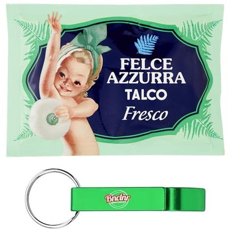 24x Felce Azzurra Talco Fresco - Pelle Fresca e Piacevolmente Profumata - Busta da 100g + Portachiavi Beni Culinari in Omaggio