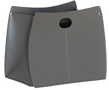 LIMAC Design Vanda Zeitungsständer modern aus Leder, Zeitschriftensammler, Originaler Zeitungskorb, Bücherkorb, für Zuhause, Büro, Hotel, Hergestellt in Italien. (Anthrazitgrau)