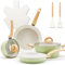 Vkoocy Green Non Stick Pots and Pans Set, Healthy Ceramic Cookware Set, 12pcs Kitchen Cooking Pots and Frying Sauce Saute Pans Set, PFAS-Free with Kitchen Utensils and Lid, Avocado