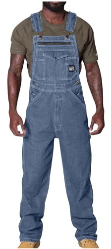 2024 Salopette da Uomo in Denim Taglie Forti Pantaloni da Lavoro Estivi Casual Salopette Uomo Jeans Slim Fit Tinta Unita Moda Jumpsuit Sportivo Leggero Traspiranti Confortevole Jogging Streetwear