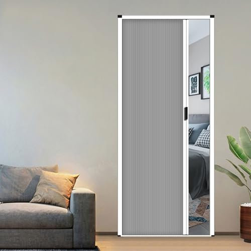 TDQWLY Concertina Door Accordion Doors for Doorway, 78 Inch Retractable Shower Door with Handle & Cellular Fabric, Bedroom/Bathroom/Kitchen/Office/RV Room Divider Folding Door, Grey