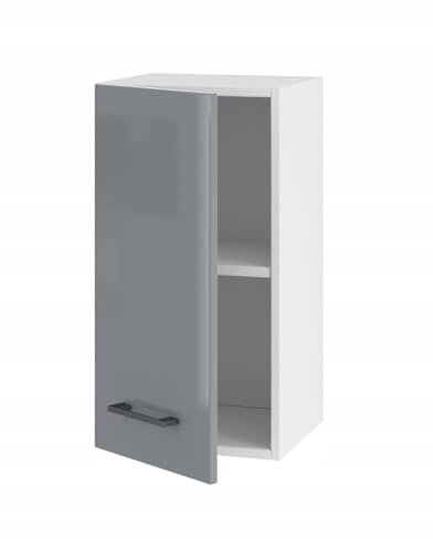 Hängeschrank Küchenschrank 30 cm mit Türen - schmaler Oberschrank für die Küche - einfach zu montieren - ideal für kleine Küchen - stabile Möbel (graues Acryl glänzend)