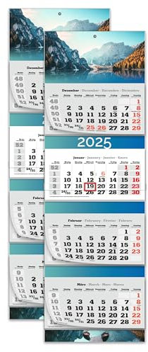 PRIMUS PRINT XXL Kalender 2025 - Mehrblock Wandkalender - 4-Monatskalender - Jahres Blockkalender - mit Datum Schieber - inklusive Feiertagen und Ferien - verschiedene Motive - [ 2x Wildsee ]